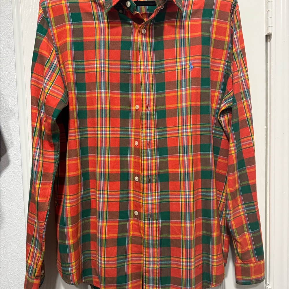 Ralph Lauren Orange and Green Plaid Men's Shirt